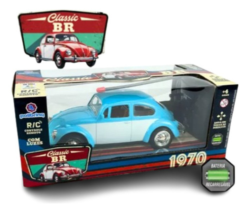 Carrinho Controle Remoto Fusca Recarregável Azul C/ Luz 2227