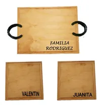 Comprar Utensilios Parrilla Tabla Asado Madera 40x30 Platos X2 
