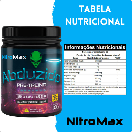 Kit 20 Pré Treino Abduzido 300gr - Nitromax Sabor Açaí Com Guaraná