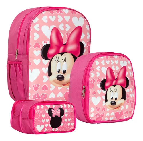 Kit Mochila Escolar Juvenil Feminina de Gatinho Rosa Costas - TOYS