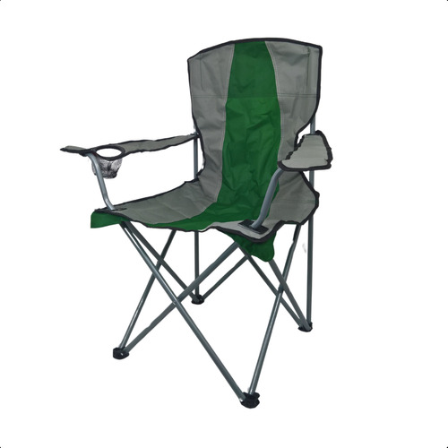 Cadeira Dobrável Voyager Verde E Cinza Da Neoblue - Estrutura Reforçada, Forro Duplo, Apoio De Braço, Porta-copos, Até 120kg - Conforto Superior Para Camping E Lazer