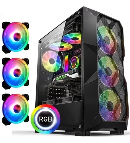 Gabinete Gamer Com 3 Fans Cooler Rgb Lateral Em Vidro Cor Rainbow