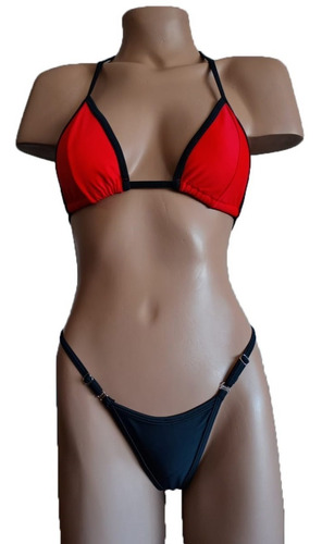 Bikini De Lycra Combinada Edén 203-702 Negro / Rojo - Fun*