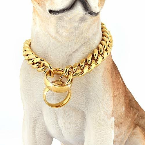 Tobetrendy Gold Chain Collar De Enlace De Perros Cuba 5pgyz