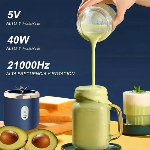 Licuadora Portátil Recargable Botella 400ml 6 Aspas Batidora
