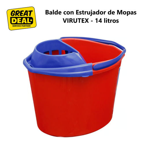 Balde C/ Estrujador Virutex - 14 Lts - Rojo - Boquilla Doble
