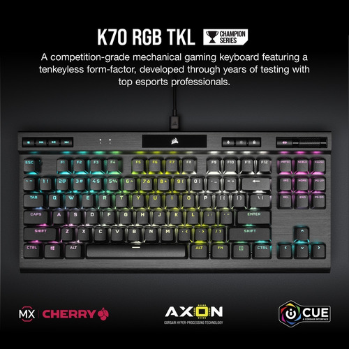 Corsair Champion Series K70 RGB TKL QWERTY Cherry MX RGB Speed, inglês americano, teclado preto para jogadores com luz RGB