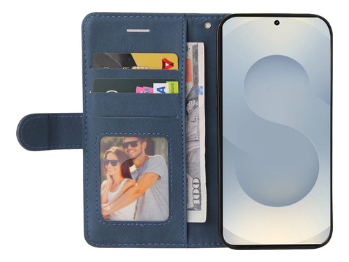 Funda Para Samsung Serie S De Piel Sintética De Alta Calidad, Funda Protectora Tipo Cartera Con Ranura Para Tarjetas, Color Azul