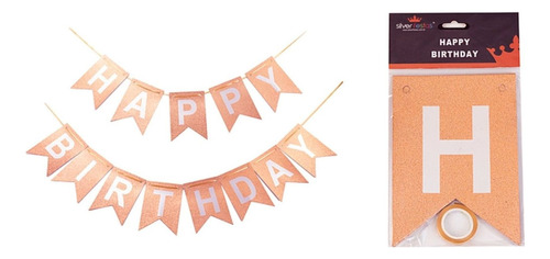 Faixa Decorativa Grande - Happy Birthday Glitter Gold Cor Rose gold