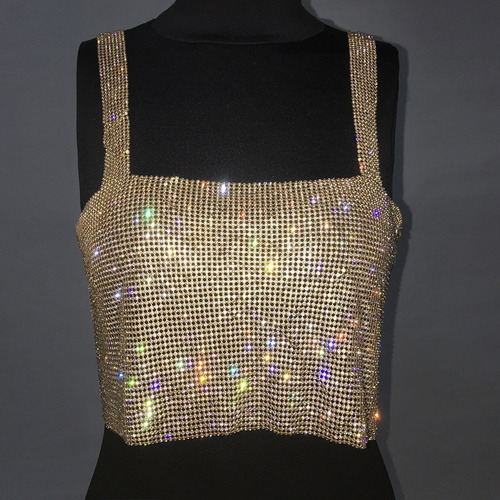 Crop Top Brillantes Dorado Plateado Diamantes Blusa Brillos