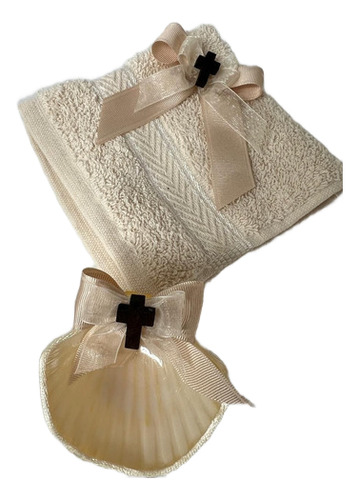 Kit Bautizo Elegante Para Niña/o Vela Toalla Concha Caja