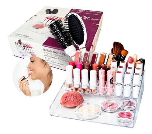 Organizador De Cosméticos Cristal Plus Com 31 Divisórias