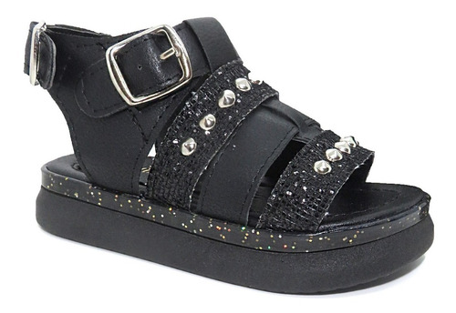 Imagen 2 de 6 de Sandalias Nenas Franciscana Tachas Brillo Plataforma Baja