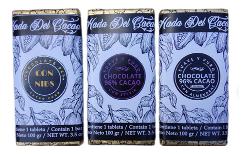 Pack 5 Chocolate (500 Gr)96% Cacao Puro Almendras Sinazucar