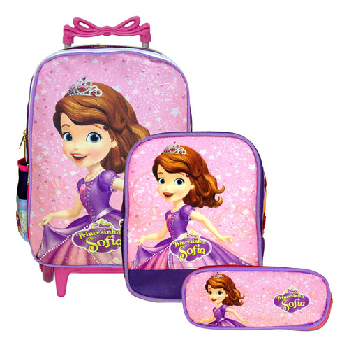 Mochila Infantil Feminina Creche Rodinha Princesinha Sofia Cor Lilás