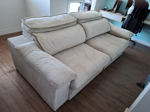 Sofá Retrátil E Reclinável, 4 Lugares, Suede Creme (Usado)