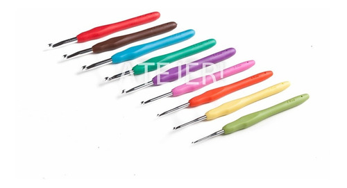Imagen 6 de 10 de Set 9 Agujas Crochet De Aluminio Mango Siliconado + Calidad