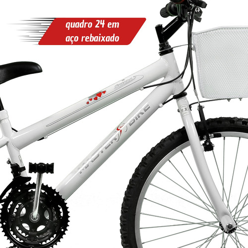 Bicicleta Aro 24 21 Marchas Com Cesta Mtb Bike Teen Feminina