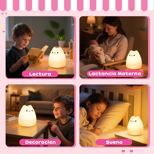 Luz Nocturna Gato Silicona 7 Colours Para Bebé Niño Regalos