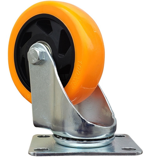 Imagen 5 de 8 de Rueda Giratoria Naranja Pvc 100x32 Mm S/f Doble Rodamiento