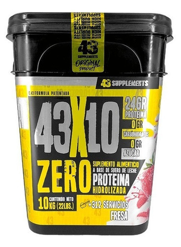 Suplemento En Polvo 43 Supplements  Proteína Zero Sabor Fresa En Cubeta De 10kg