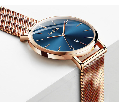 Olevs Relojes Impermeables De Cuarzo Ultrafinos Para Mujer Color Del Bisel Rose Blue