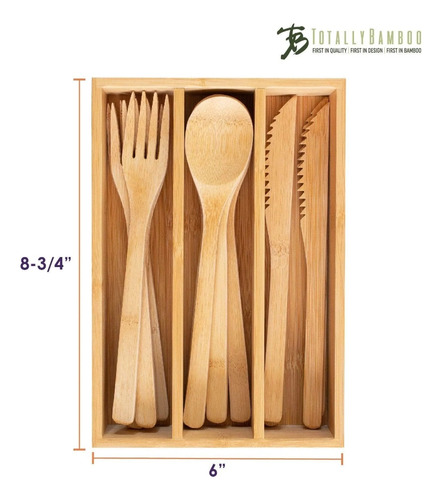 Juego 12 Piezas Cubiertos Bambú Reutilizables Totally Bamboo