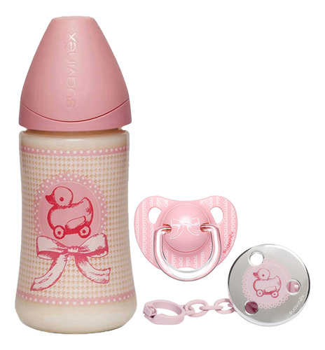 Set Biberon Mamila 9oz +chupon 0-6meses+clip 3pzas Suavinex