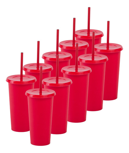 10 Vasos Reusables Tipo Star 20 Oz Con Tapa Plana Color Rojo