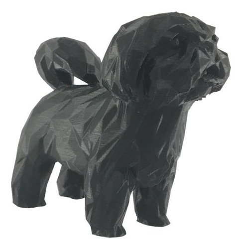 Enfeite Shitzu Low Poly Pet Preto Geométrico Decoração 3d