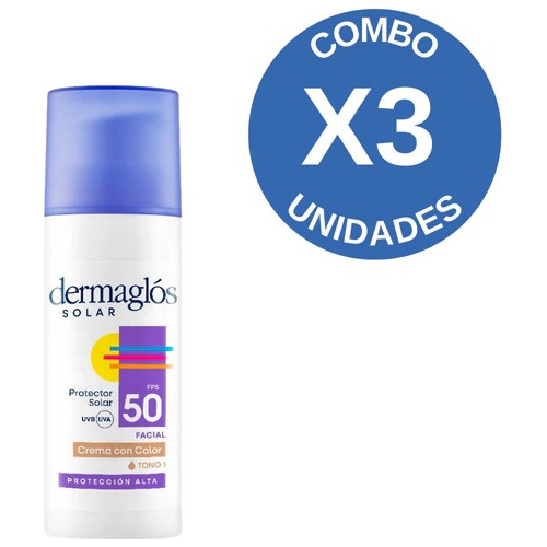 Combo X 3 Dermaglos Protector Solar Fps 50 Tono Claro 50 Ml