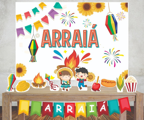Imagem 1 de 5 de Kit Festa Poli Banner Display Festa Arraia Bandeira