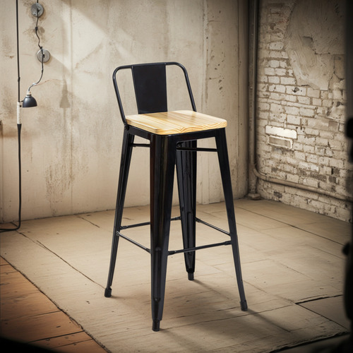 Taburete Tolix Madera Con Respaldo 66cm