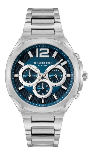 Kenneth Cole New York - Reloj Kcwgi2104901 Hombre Color De La Correa Plata Color Del Bisel Azul