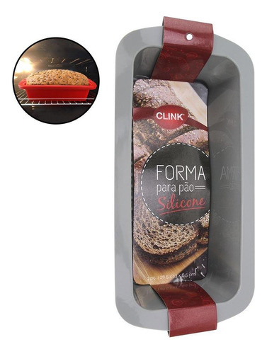 Forma Silicone Retangular Antiaderente 24x6x13cm Cinza