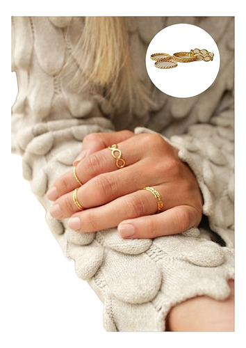 4x Anillos Cover Gold Argollas Mujer Tendencia Chic Juvenil