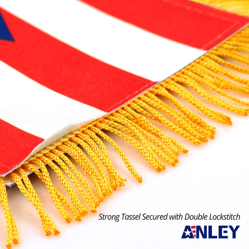 Bandera Anley Puerto Rico Con Flecos Para Colgar En Ventana,