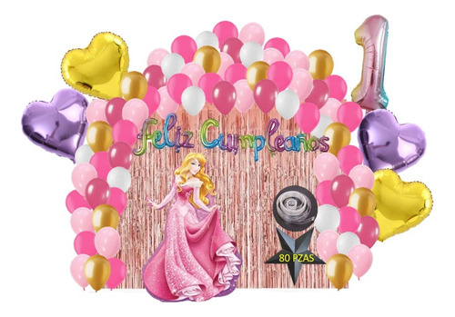 Kit Decoracion Fiesta Cumpleaños Globo Princesa Aurora 80 Pz