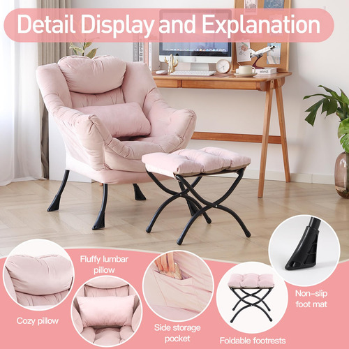 Silla Decorativa Moderna Con Almohada Lumbar Color Rosa