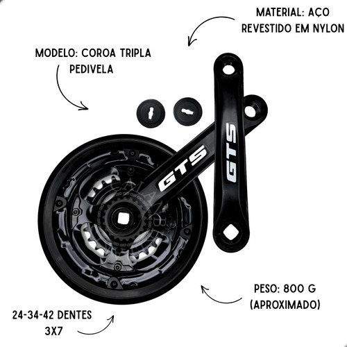 Kit Cambios 7 Velocidades 21v Pedivela Bike Aro 24/29 Mtb