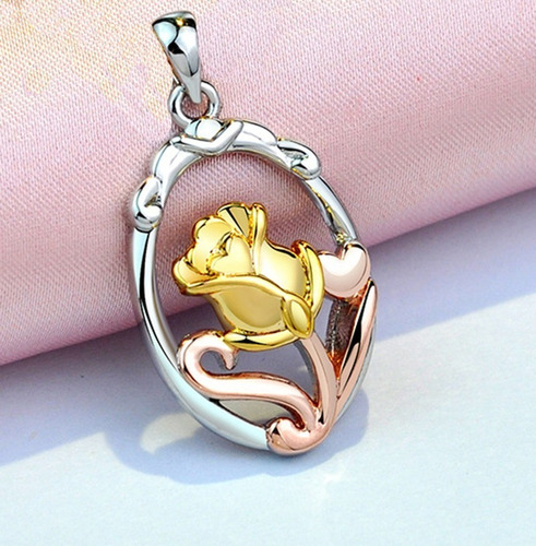 Imagen 3 de 3 de Collar Plata Fina 925 Colgante Rosa Corazon Chapado 18k Oro