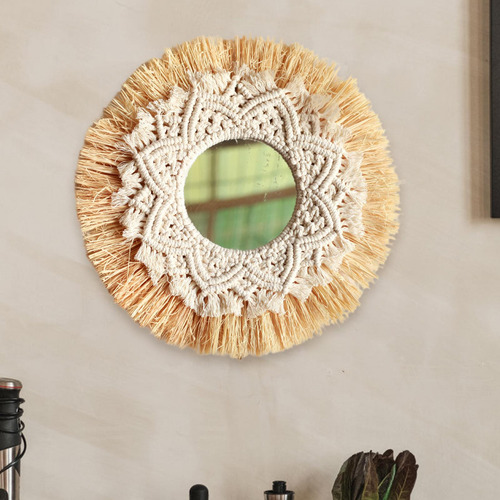 Espejo Colgante De Pared De Macramé, Decoración De Arte De