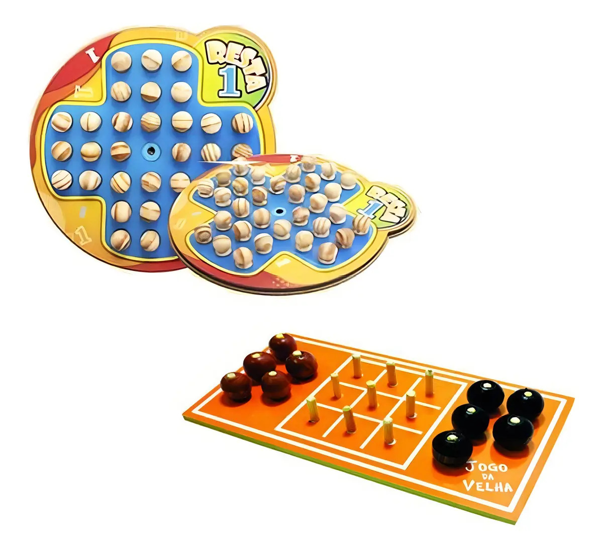 Kit Maninho Brinquedos Jogo da Velha Resta 1 Brinquedo Educativo
