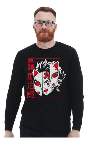 Polera Ml Demon Slayer Mascara Kitsune Kimetsu No Yaiba Anim