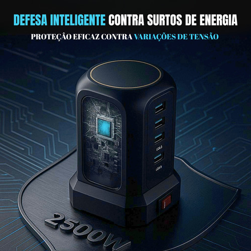 Extensão Tomada De Torre 9tomadas 4usb 2type-c Coibeu Preto