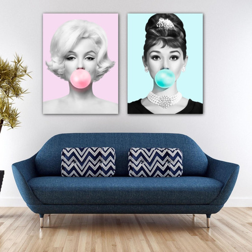 Cuadro Marilyn Monroe Audrey Hepburn Chicle Gum Set 2 40x60