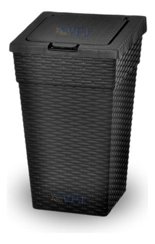 Lixeira Rattan 10 Lt Cesto De Lixo Com Tampa Click Cozinha Cor Preto