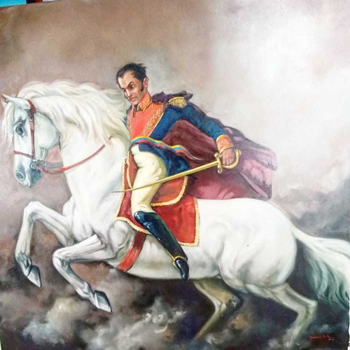 Simón Bolivar, Montando A Palomo, Gran Oleo Sobre Lienzo.