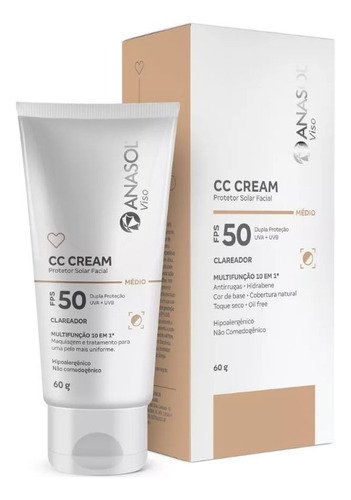 Cc Cream Facial Fps 50 Viso Médio 60g - Anasol