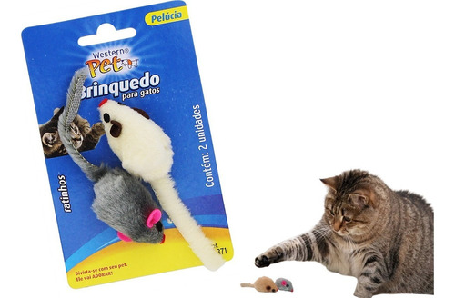 Brinquedo Para Gato Kit 2 Ratinhos Pelúcia Rato Pequeno